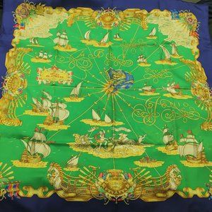 HERMES Scarf 100% Silk "VOILES DE LUMIERE" Navy